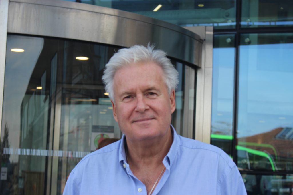 Gary Stuart Mitchell stands outside Southmead Hospital