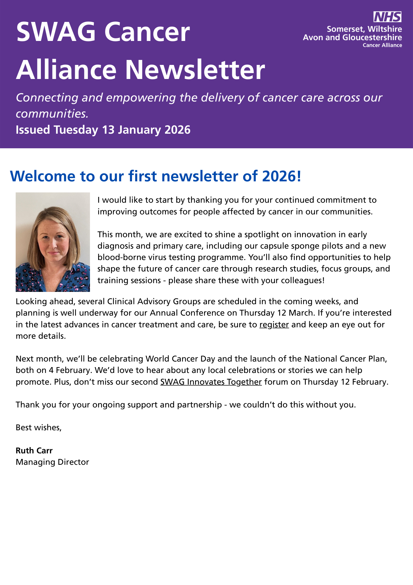 SWAG Cancer Alliance Newsletter January 2026